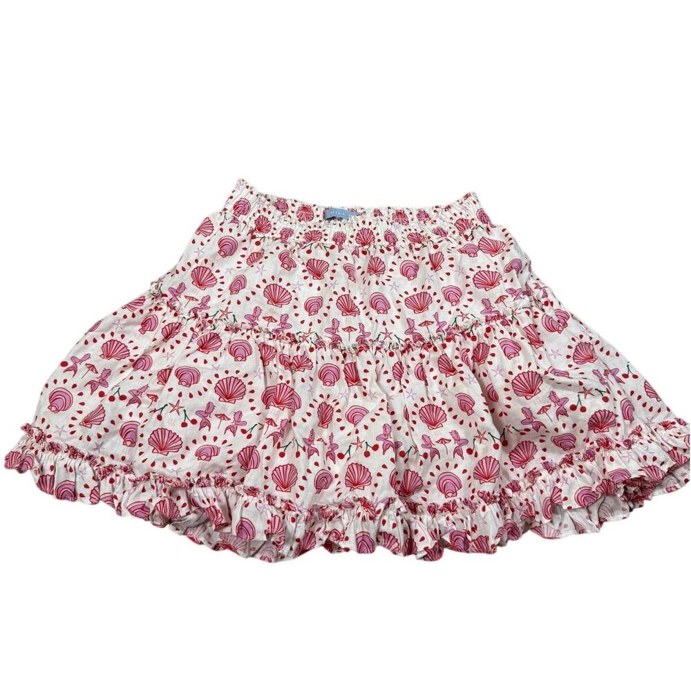 HILL HOUSE Womens Size M Paz Mini Skirt mermaid seashell Cherry Print Linen